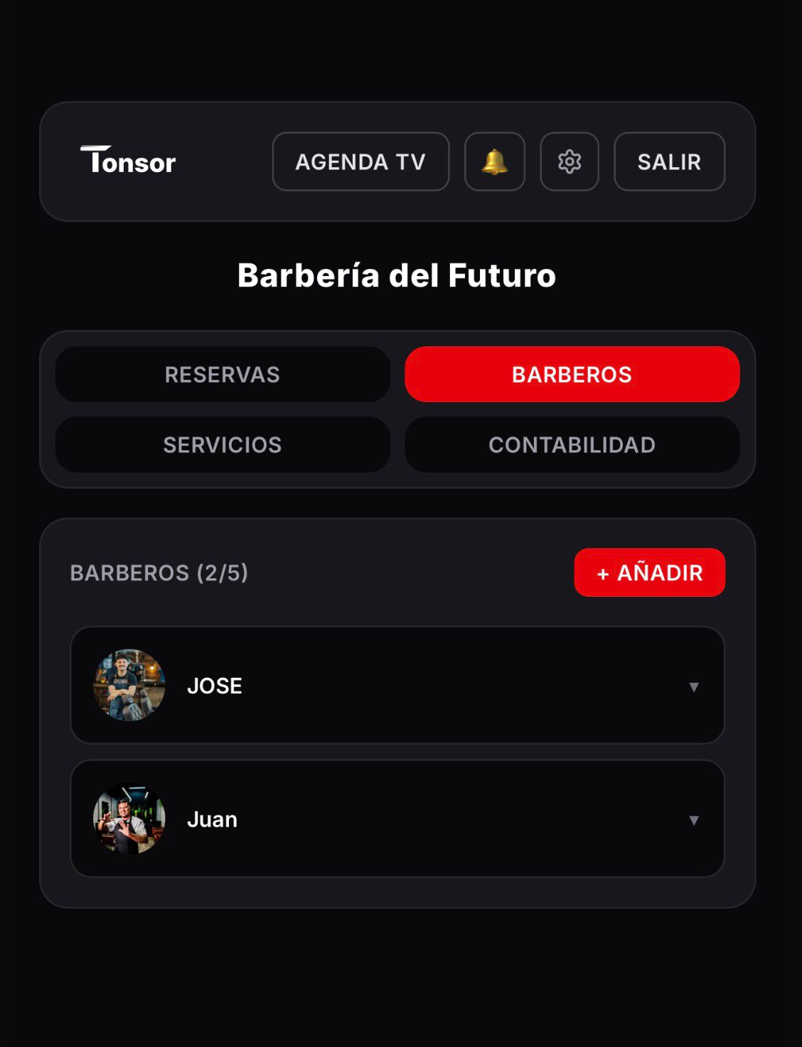 Gestión de barberos